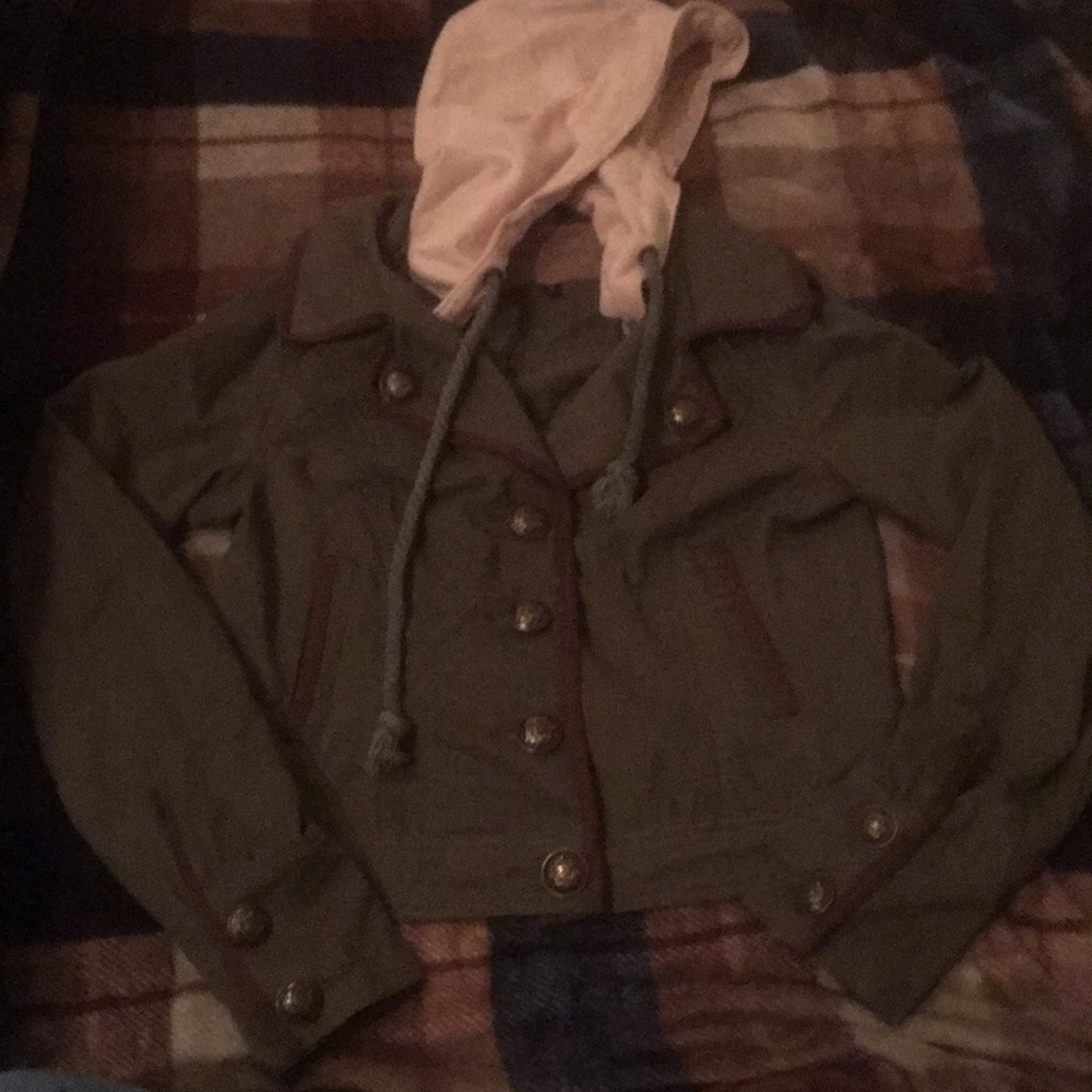 Army green jacket.